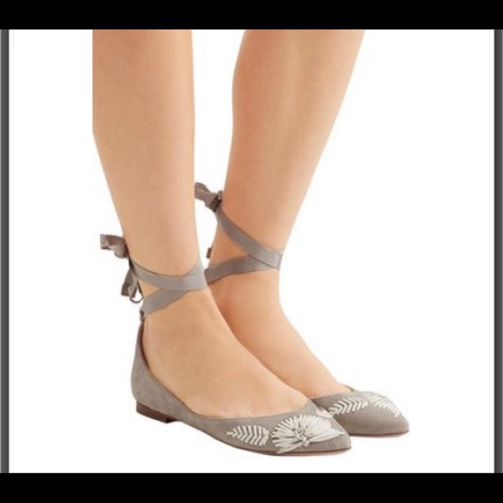 Brand new aerin embroidered grey suede flat